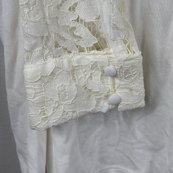 NWT Elie Tahari Long White Star Top Sz M Lace Sleeves Modal Stretch Body Cotton - Picture 8 of 11